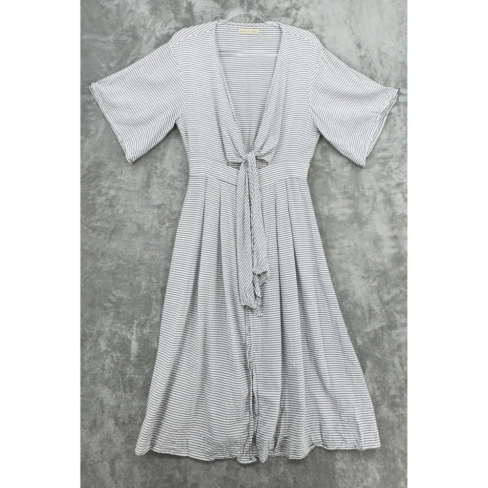 Sur La Cote Dress Womens Large Stripe Tie Front Midi Nautical Button Beachy Boho